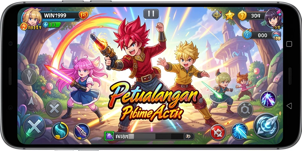 Screenshot gameplay WIN199 menampilkan karakter Anime dalam pertarungan epik.